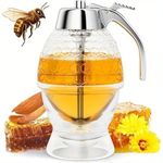 VINCENZO Honey Jar with Dipper and Lid, plastic Honey Pot, Crystal Dispenser, Dipper, for Storing and Dispensing for Home & Kitchen (Set of 1) 250 ml