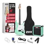 LyxPro 39 inch Electric Guitar Kit Bundle with 20w Amplifier, All Accessories, Digital Clip On Tuner, Six Strings, Two Picks, Tremolo Bar, Shoulder Strap, Case Bag Starter kit Full Size - Green