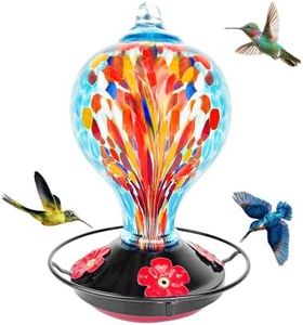 Merapic Glass Hummingbird Feeder, 32oz Hand Blown Glass Hummingbird Feeders with 4 Perches, Ant & Bee Proof, Leak Proof & Rustproof, Never Fading, Garden Backyard Decor, Unique Gifts for Women, Blue