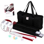 American Mahjong Game Tile Set - Mahjong Tiles Set with 166 White Tiles 3 Dice 4 Racks 100 Chips Pushers 1 Wind Indicator & Mahjong Instructions, Complete Mahjong Game with Accessories & Carrying Bag