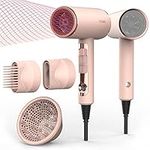 FUNTIN 2200W Hair Dryer with Diffuser Brush Nozzle Ionic Blow Dryer Powerful Baby Pink