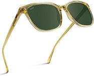 WearMe Pro Polarized Classic Retro Flat Square Unisex Sunglasses, Transparent Yellow / Smoke Green, Medium