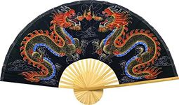 Large 60" Folding Wall Fan - Black Dragons - Original Hand-Painted Wall Art