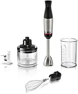 Bosch Stabmixer ErgoMaster Serie 6 MSM6M623, 10 Jahre Motorgarantie, Edelstahl-Klingen, verschleißfreie Keramik-Kupplung, Luftkühlung, Zerkleinerer, Kartoffelstampfer, Schneebesen, 1000 W, Edelstahl