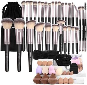 MAANGE Lot de 51 pinceaux de maquillage multifonctions pour fond de teint, poudre, blush, anti-cernes, fard à paupières, pinceaux de maquillage (noir doré)