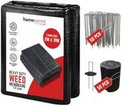 115 GSM Weed Membrane Heavy Duty - 2M x 10M with 50 Pegs Weed Control Membrane - Garden Membrane Weed Control - Weed Control Fabric - Landscape Fabric, Weed Barrier Fabric, Weed Matting - Black