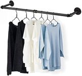 Fobule 48” Wall Mounted Clothes Rack, Industrial Pipe Black Iron Garment Bar, Heavy-Duty Detachable Clothing Rod, Multi-Purpose Metal Wall display Hanging Pole for Closet Storage, Laundry Room 2 Base