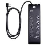 GE UltraPro Surge Protector, 10 Outlet Power Strip, 2 USB Charging Ports, Extra Long 6ft Extension Cord, 3 Prong, Grounded, Flat Plug, 3000 Joules, UL Listed, Black, 14096