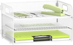 Daltack 3-Tier Paper Organizer with Handle, Mesh Desk Organizer Letter Tray, Paper Tray Organizer File Organizer for A4 File Folder, White