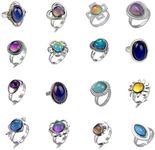 LiHan1028 16pcs Mixed Mood rings classic temperature change color mood ring lovers (Adjustable Size), Metal, Rhinestone