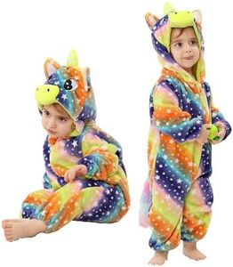 LOLANTA Baby Girl Halloween Costumes, Infant Romper, Toddlers Fleece Hooded Jumpsuit, Cute Colorful Bodysuit Christmas Gifts (Starrysky Unicorn, 12-18months)