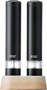 Russell Hobbs 7933JP-BK Electric Mill, Salt & Pepper, Rock Salt, Pepper Spice, Adjustable Coarseness, Set of 2, Mini Size, Black