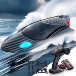 Remote Control Boat with LED Light,rc Jet Boat,35KM/H Remote Control Speed Boat for Kids with 2 Batteries, 2.4GHz RC Boats for Adults, Summer Water Toys Birthday Gifts