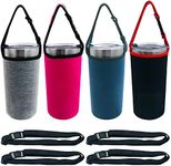 DanziX 4 Pack 30oz Tumbler Carrier Holder with Shoulder Strap, Neoprene Sleeve Water Bottle Carrier Pouch for All 30oz Insulated Coffee Mugs -Black,Dark Blue,Rosy,Gray