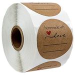 Handmade with Love Stickers, 500pcs Round Baking Kraft Label Stickers Self-Adhesive Label Decor Heart Shape Stickers for Homemade Gifts (25mm)