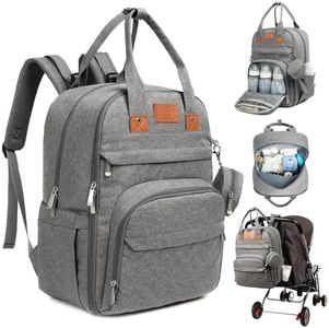 KeaBabies Diaper Bag Backpack, Baby Diaper Bag - Large Baby Diaper Bags for Baby Boy, Girl, Baby Diaper Bag with Changing Station Diaper Mat, Baby Bag for Boys, Girls, Dad Diaper Bag (Classic Gray)