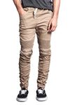 G-Style USA Distressed Biker Moto-Style Jogger Pants - Brown -