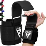 RDX Weight Lifting Hooks Straps Pair, 8mm Neoprene Padded Wrist Wrap Support Non Slip Rubber Coated Grip Deadlift Powerlifting Chin Pull Up Exercise Fitness Training Bodybuilding Gym Workout Men Women