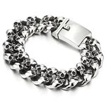 COOLSTEELANDBEYOND Biker Gothic Skull Link Stainless Steel Bracelet for Men 8.5 inches Vintage Old Metal Finishing(CA)