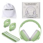 Lilian&Gema 2-in-1 Baby Ear Muffs Noise Protection, Adjustable Baby Headphones with Stretchy Band, Noise Cancelling Headphones for Baby & Toddler up to 4 Years, Baby Airplane Essentials, Green