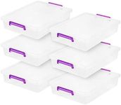 IRIS Large Modular Latching Box - Purple Handle, 6 Pack, Clear