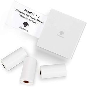 Phomemo M02 Pocket Printer- Mini Bluetooth Thermal Printer with 3 Rolls White Sticker Paper, Compatible with iOS + Android for Learning Assistance, Study Notes, Journal, Fun, Work，White
