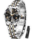 OLEVS Womens Watch Fashion Dress Diamond Roman Numerals Ladies Black Analog Quartz Stainless Steel Waterproof Luminous Date Female Watch