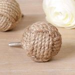 Nautical Replica Hub Set of 6 Monkey Fist Jute Rope Shelves Drawer Knobs Set of Six Round Natural Jute Drawer Handles - Ideal for Updating Existing Furniture - ⌀4cm