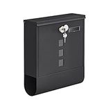 SONGMICS Post Box, Wall Mounted Letterbox, Mailbox, Copper Lock Cylinder with Swivel Cap, Nameplate, Newspaper Holder, Easy to Install, 10 x 30.8 x 33.8 cm, Black GMB020B02