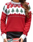 LUBOT Ugly Christmas Sweaters for Women Cute Fuzzy Funny Wintertime and Holiday Parties Knitted Pullover Sweater Retro Red Tree Large