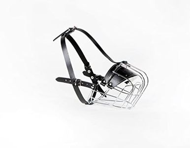 L&J Pets Uk STRONG Wire Metal muzzle Basket Dog Muzzle Rottweiler,Mastiff Golden Retriever & other (R3, Silver/Black leather)