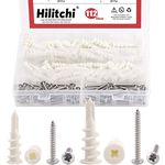 Hilitchi 112 Pieces Large and Small Plastic Self-Drilling Drywall and Hollow-Wall Anchor with Screws Kit