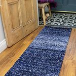 Luxury Thick Stripe Navu Blue Shaggy Living Room Area Runner Rug Hygge Super Soft Lounge Bedroom Hall Rugs 60cm x 240cm