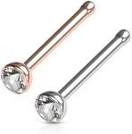 FIFTH CUE Cubic Zirconia Press Fit Nose Bone Stud Titanium IP 316L Surgical Steel (18G COMBO Pack *Rose Gold & Steel*)