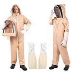HASTHIP® Beekeeping Suit for Men Women, Full-Body Protective Beekeeping Suit, Zip-up Hood with See-Through Mesh Veil, Snug Fit Elastic Cuff, with Thicken Long Sleeve Work Gloves, XL