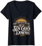 Womens Everything Gets Hotter When The Sun Goes Down Country Music V-Neck T-Shirt