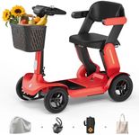 Powered Folding Mobility Scooter S3, Detachable Battery Foldable Electric Scooter with PAi Safety System for Adults Seniors, 25 Miles 6 MPH 265 lbs, All Terrain, Slope Safety (Red-Removable Battery)