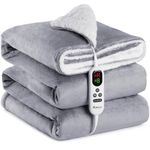 Mia&Coco Electric Heated Blanket Throw Flannel Sherpa Fast Heating 120x160cm, 10 Heat Levels & Up-to-9-Hours Auto-Off Timer & LED Display, for Home Office Use, Machine Washable, ETL Certified, Grey