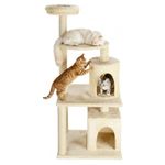 Amazon Basics Condo Activity Cat Tree Top Perch Sctraching Post Furry Hanging Ball Jute Rope, Light Beige with White Rope (L)