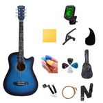 KAPS 38" inch Guitar Combo Pack For Beginner Adults and Childern Starter Bundle Kit,Dual Action Truss Rod, Gigbag, Picks, String Set, String Winder,Strap,Matt ALL WOODEN. (Blue Sunburst)