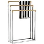 MyGift Freestanding Chrome Plated 3-Tier Bamboo Towel Bar, Bathroom Towel Rack