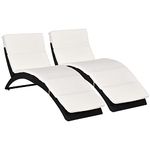 Outsunny Garden Patio Outdoor Pool 2 pc Set Rattan Wicker Folding Sun Lounger Recliner Bed Chair with Cushion FIRE RESISTANT Sponge (Black)