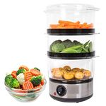 Almineez Electric 3 Tier Food Steamer Multi Steam Cooker - 6L - 3 Removable Stacking Baskets With Rice Bowl & 60 Minute Timer - Healthy Kitchen Cooking - Vegetables Dumpling Meats Fish Meal- 400W