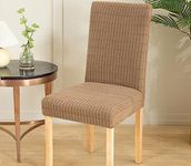 Lukzer 6Pc Chair Cover Stretch Removable Chair Slipcovers For Dining Room, Hotel, Banquet, Ceremony (Dark Beige Textured Box Pattern) - Spandex