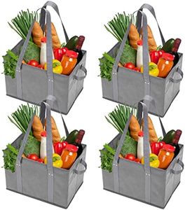 BAG-THAT! 4pk Reusable Grocery Bags Shopping Bags Tote Box Large Heavy Duty Groceries Bag Handles Foldable Reinforced Bottom (Gray)