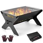 Odoland Portable Fire Pit for Outdoor Garden, 2 in 1 Wood Burning Fire Pit Grill with Detachable Cooking Grate for Outside, with Carry Bag