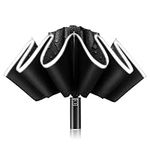 MINYUOCOM UPF 50+ Travel Reverse Folding Umbrella Windproof 99% UV Protection Automatic Compact Portable Umbrellas Reflective Safety Strip Umbrella Black MYS7137B