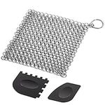 Cast Iron Cleaner with Plastic Pan Grill Scrapers, SENHAI 7 x7 inch Stainless Steel Scrubber for Skillets, Griddles, Pans or Woks and More