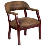 Flash Furniture Conference Chair with Accent Nail Trim, Wood, Bomber Jacket Brown Microfiber, Set of 1