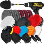 Holikme 20Piece Drill Brush Attachments Set,Black Scrub Pads & Sponge, Power Scrubber Brush with Extend Long Attachment All Purpose Clean for Grout, Tiles, Sinks, Bathtub, Bathroom, Kitchen & Automo